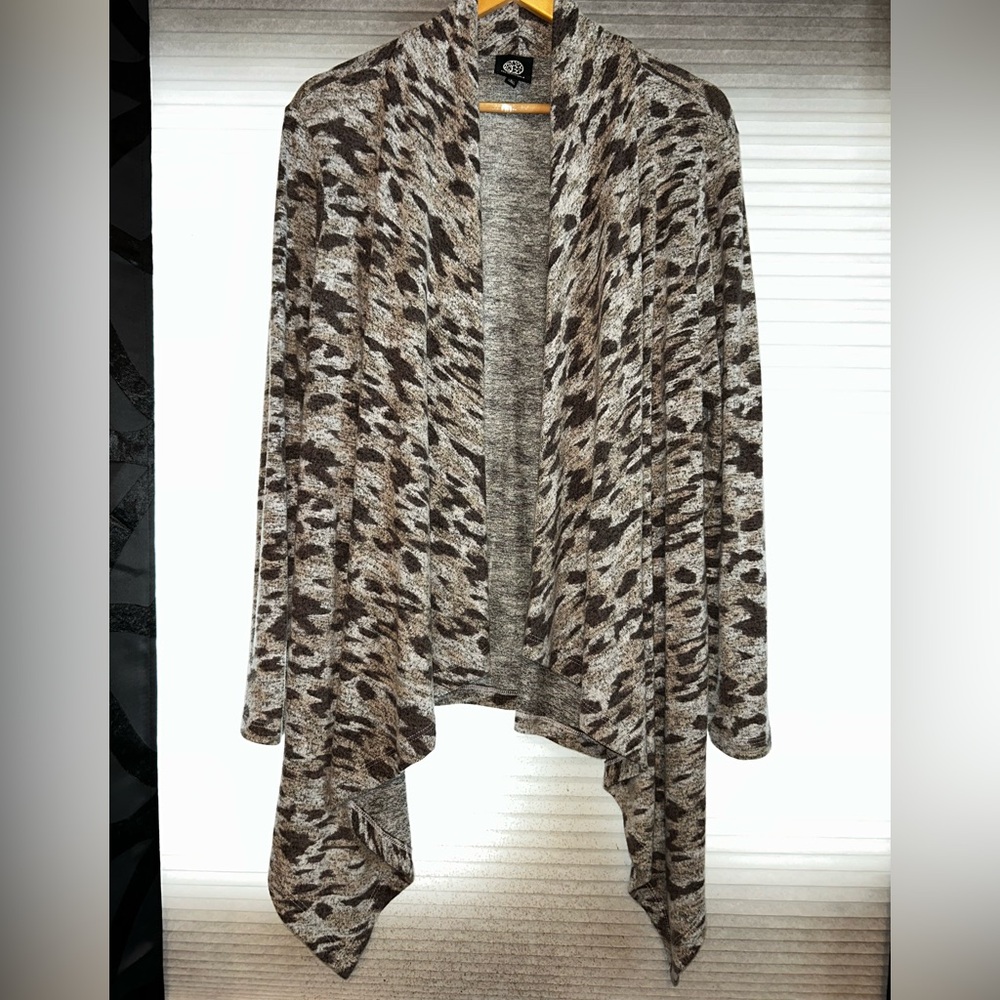 Bobeau Leopard Print Open Front Cardigan